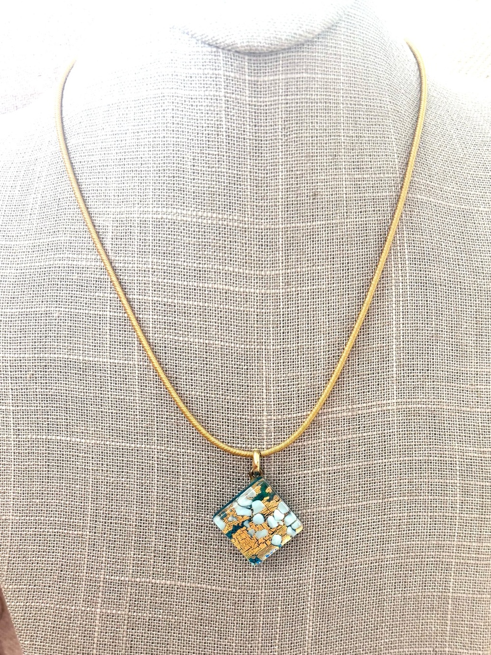 Murano Glass Venetian Glass Reflections Square Pendant Necklace